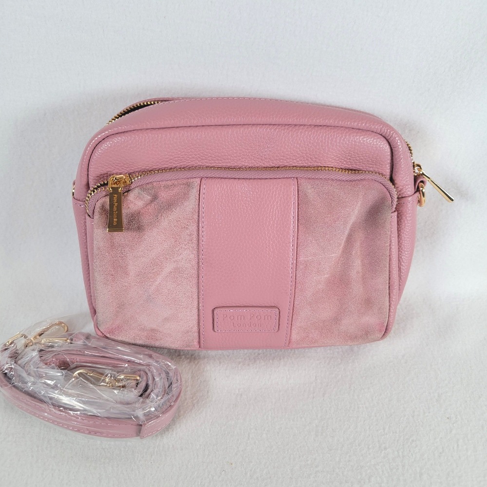 Pom Pom London Womens Original Plus Suede Leather Crossbody Bag Pink Coquette